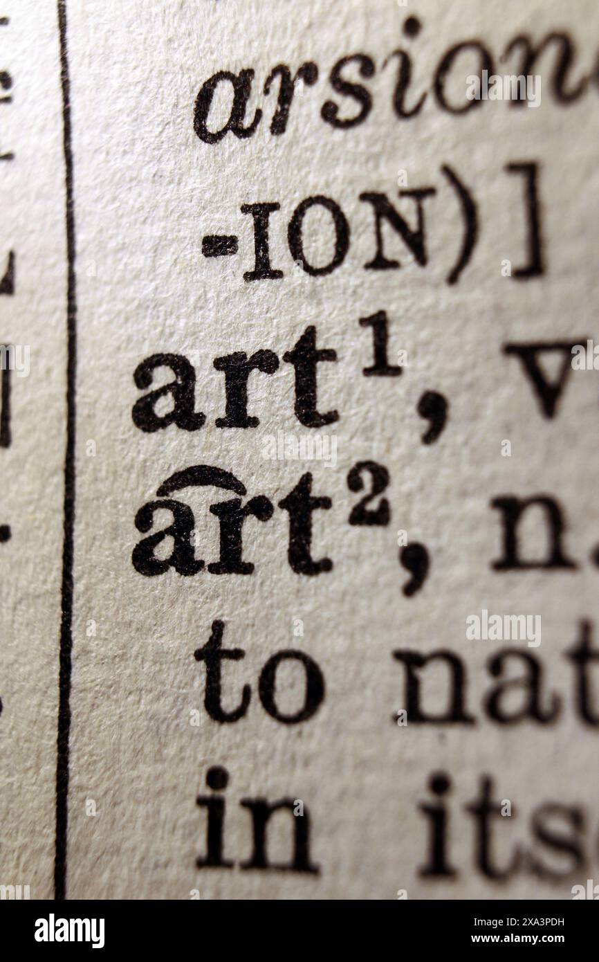 Word art sur la page du dictionnaire, macro gros plan Banque D'Images
