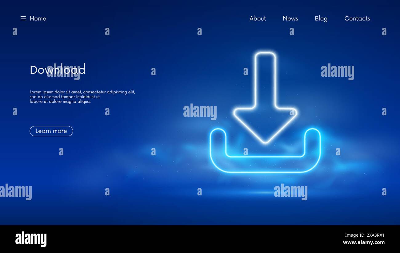 Télécharger et télécharger icône, symbole de charge d'innovation numérique de haute technologie, technologie futuriste avec lueur de néon bleu dans la fumée, fond d'entreprise vectoriel Illustration de Vecteur