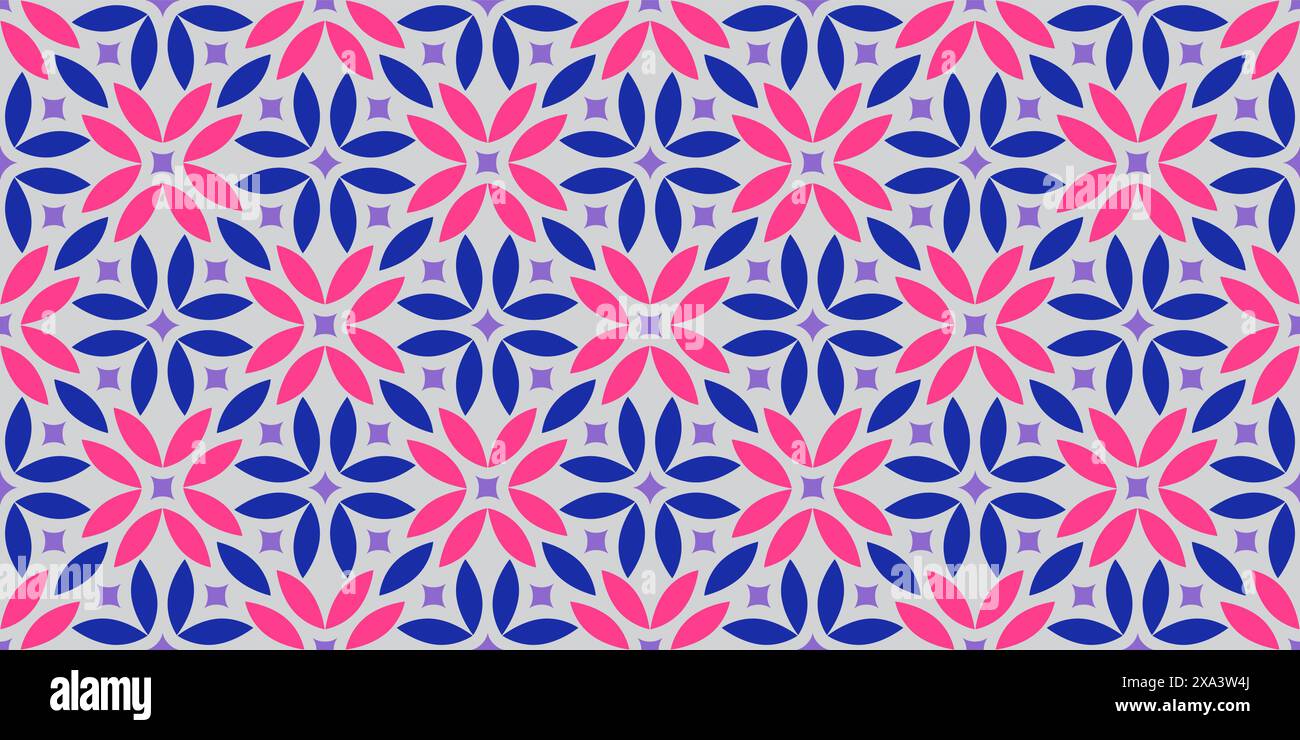 Motif géométrique abstrait sans couture, texture répétitive rythmique de couleur élégante vectorielle avec ornement floral et étoile éclatante Illustration de Vecteur