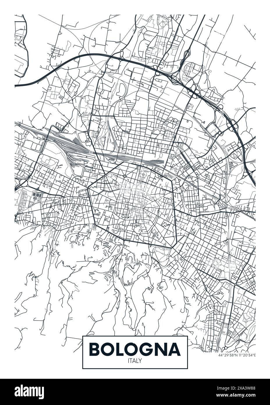 Plan de la ville Bologne, conception d'affiche vectorielle de voyage d'urbanisme Illustration de Vecteur