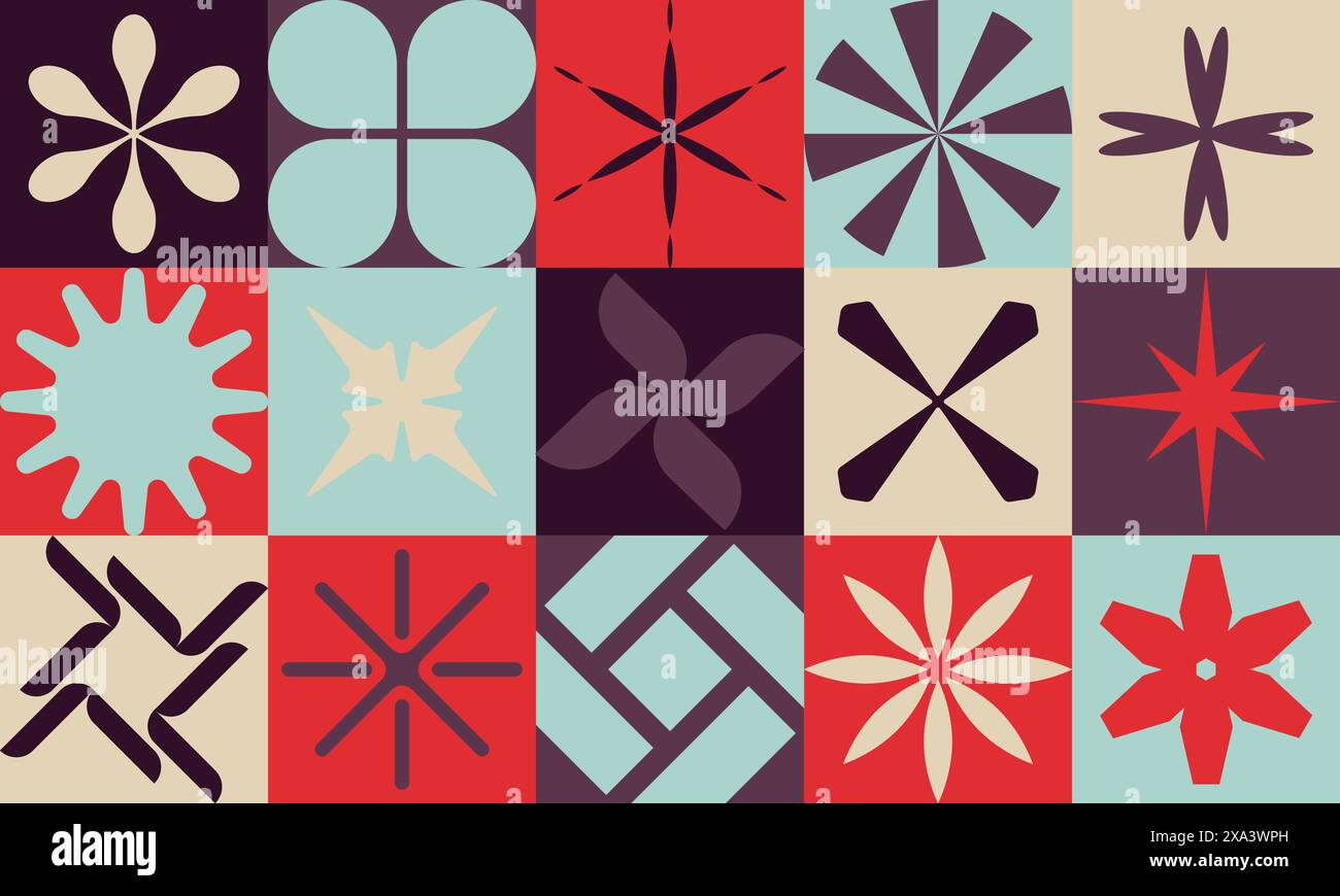 Géométrie abstraite modernisme esthétique, brutalisme motif inspiré des graphiques avec des formes bizarres et des figures de base, graphisme géométrique vectoriel compositi Illustration de Vecteur