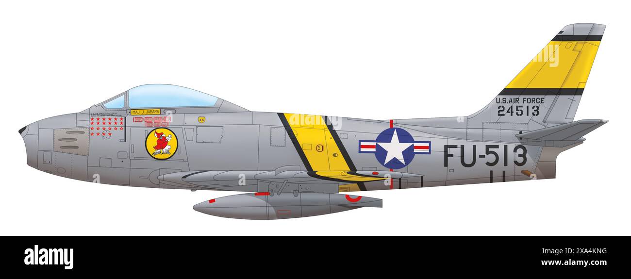 North American F-86F Sabre (52-4513, FU-513) piloté par James Jabara du 334th FIS du 4th FIW, juillet 1953 Banque D'Images