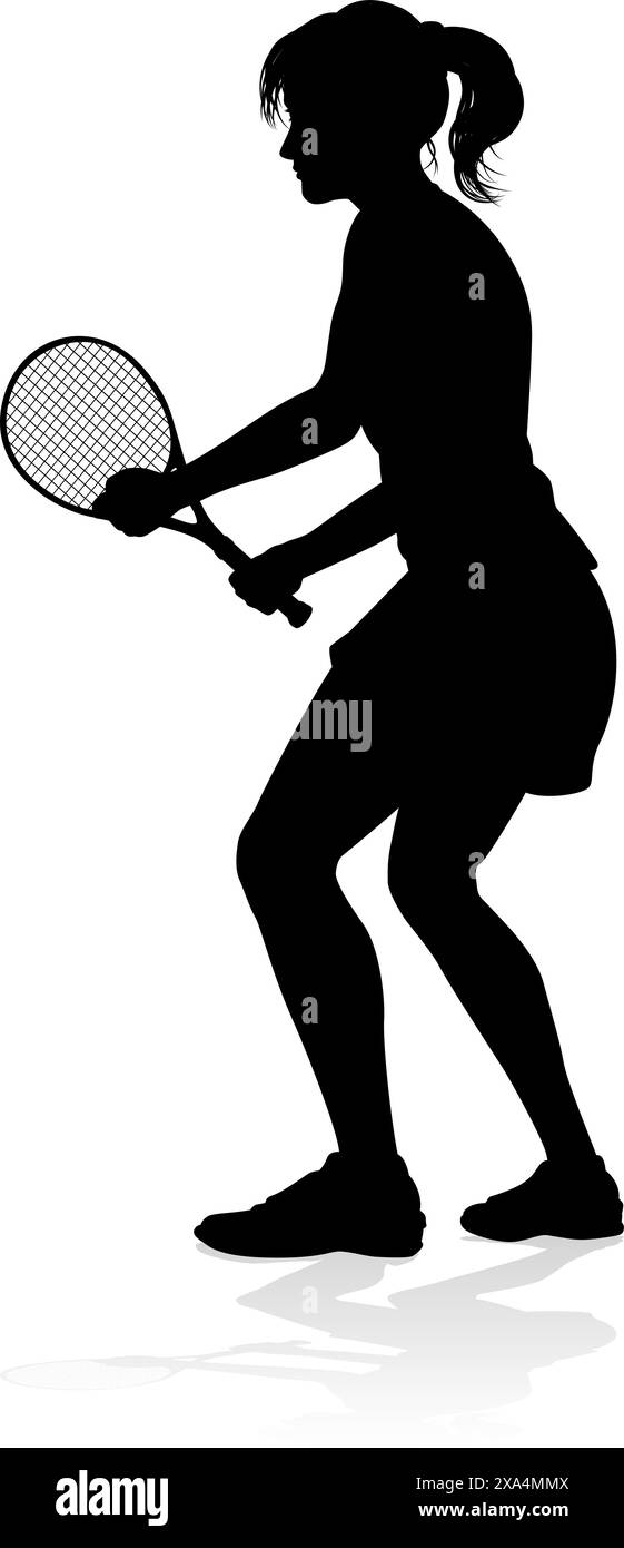 Tennis Player Woman Sport Person Silhouette Illustration de Vecteur