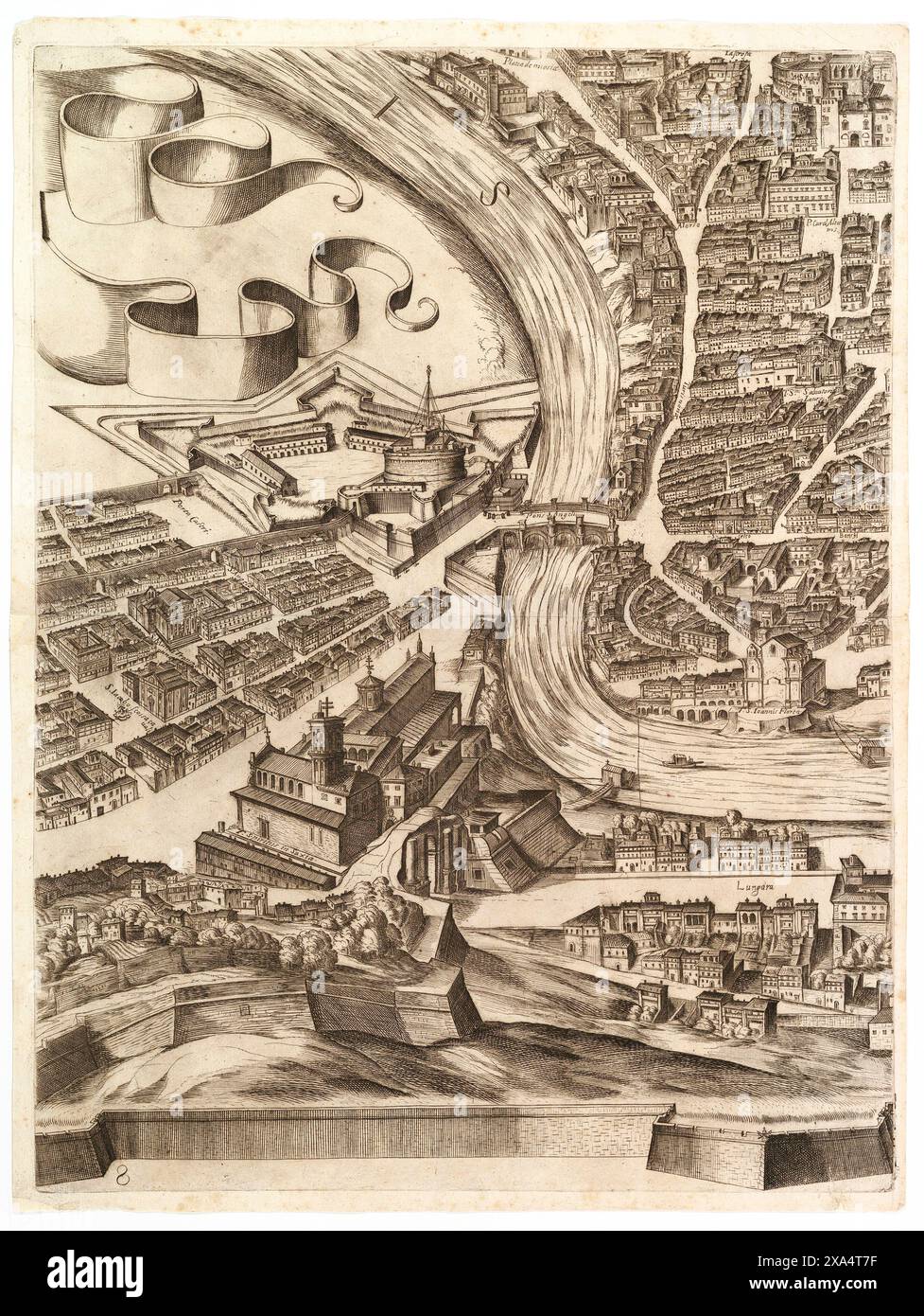 Plan de la ville de Rome. Castel Sant'Angelo par Antonio Tempesta en 1645 Banque D'Images