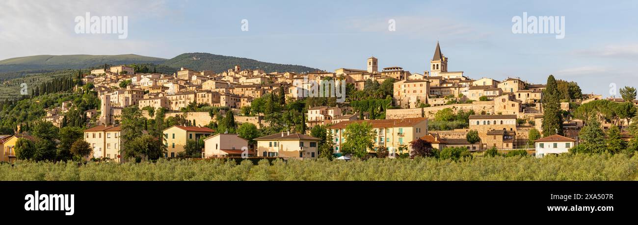 Spello - la vieille ville dans la lumière du soir. Banque D'Images