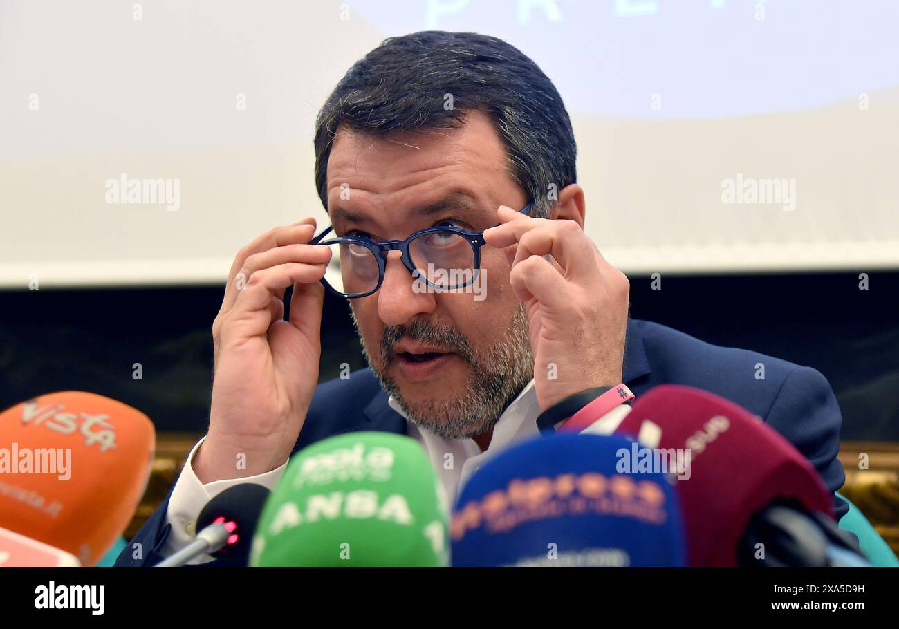 Italie, Rome, 04 juin 2024 : Conférence de presse de la Ligue (Lega) sur les amendements en vue de la conversion du décret Save Home, en photo Matteo Salvini photo © Fabio Cimaglia/Sintesi/Alamy Live News Banque D'Images