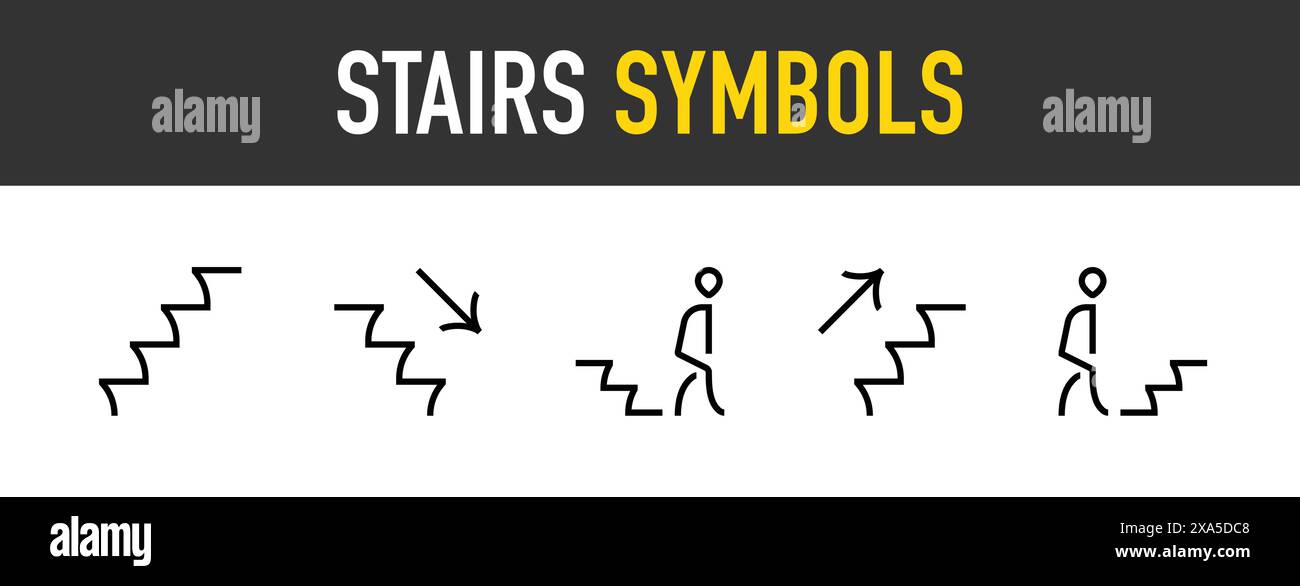 Flèche escaliers grimpant. Aller vers le bas, vers le haut icônes de symboles vectoriels Illustration de Vecteur