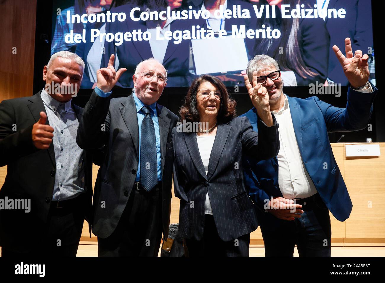 Roma, Italie. 04 juin 2024. LUISS, Francesco de Masi Giovanni Colonia Giacomo Silvano attori di Cesare DEVE Morire ex detenuti presenti al Progetto Legalit&#xe0 ; e Merito Organizato da Paola Severino - Cronaca - Roma, Italia -Marted&#xec;, 4 Giugno 2024 (foto Cecilia Fabiano/LaPresse) LUISS, Francesco de Masi Giovanni Colonia Giacomo Silvano acteurs de Cesare Must Die anciens prisonniers participe au projet légalité et crédit organisé par Paola Severino - Actualités - Rome, Italie - mardi, 4 juin 2024 (photo Cecilia Fabiano/LaPresse) crédit : LaPresse/Alamy Live News Banque D'Images