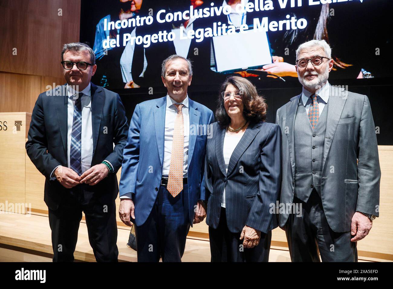 Roma, Italie. 04 juin 2024. LUISS, Francesco de Masi Giovanni Colonia Giacomo Silvano attori di Cesare DEVE Morire ex detenuti presenti al Progetto Legalit&#xe0 ; e Merito Organizato da Paola Severino - Cronaca - Roma, Italia -Marted&#xec;, 4 Giugno 2024 (foto Cecilia Fabiano/LaPresse) LUISS, Francesco de Masi Giovanni Colonia Giacomo Silvano acteurs de Cesare Must Die anciens prisonniers participe au projet légalité et crédit organisé par Paola Severino - Actualités - Rome, Italie - mardi, 4 juin 2024 (photo Cecilia Fabiano/LaPresse) crédit : LaPresse/Alamy Live News Banque D'Images