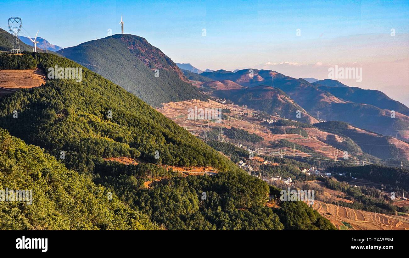 Une vue panoramique de Damakan dans le district de Dongchuan, ville de Kunming, Yunnan, Chine Banque D'Images