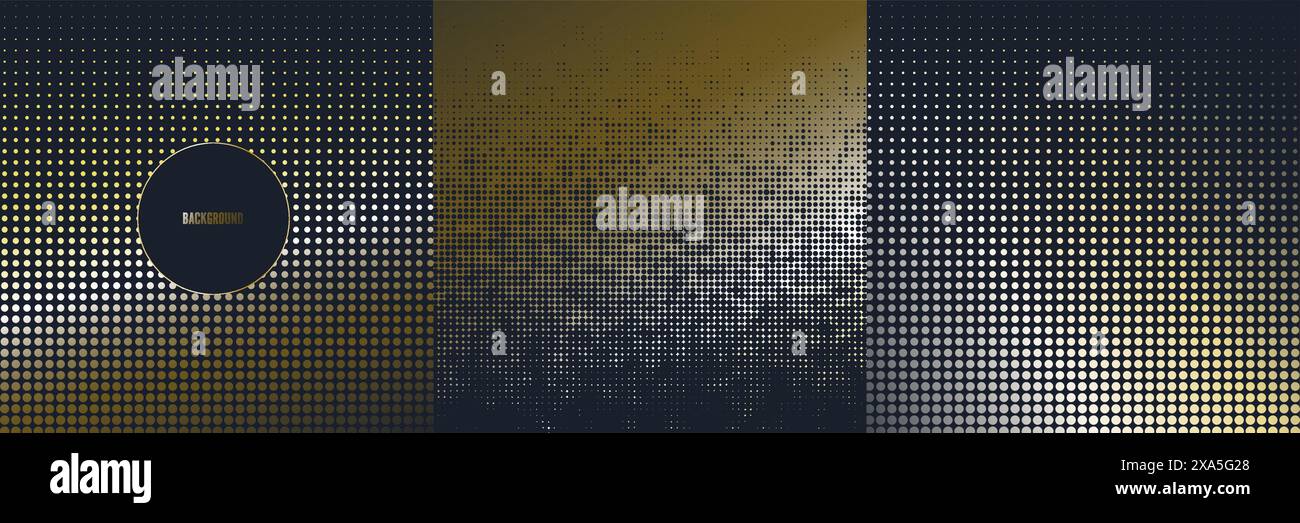 Ensemble de fonds carrés métalliques et demi-teintes dans les couleurs or et noir Illustration de Vecteur