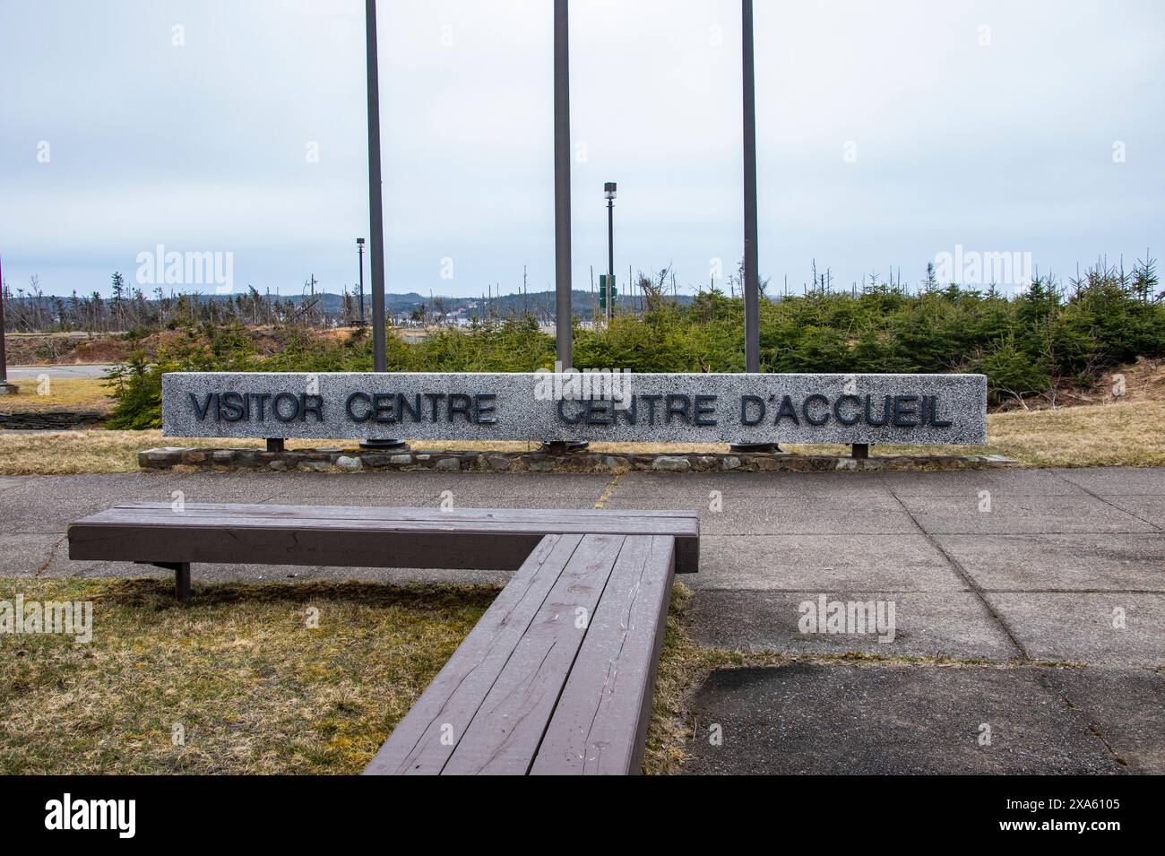 Enseigne du centre d'accueil à Louisbourg, Nouvelle-Écosse, Canada Banque D'Images