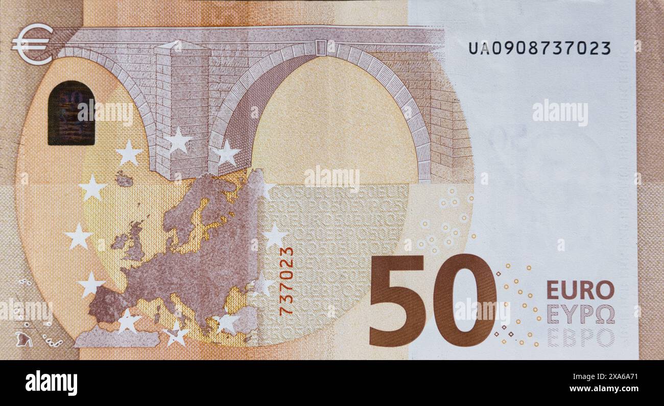Un gros plan d'un billet de 50 euros Banque D'Images