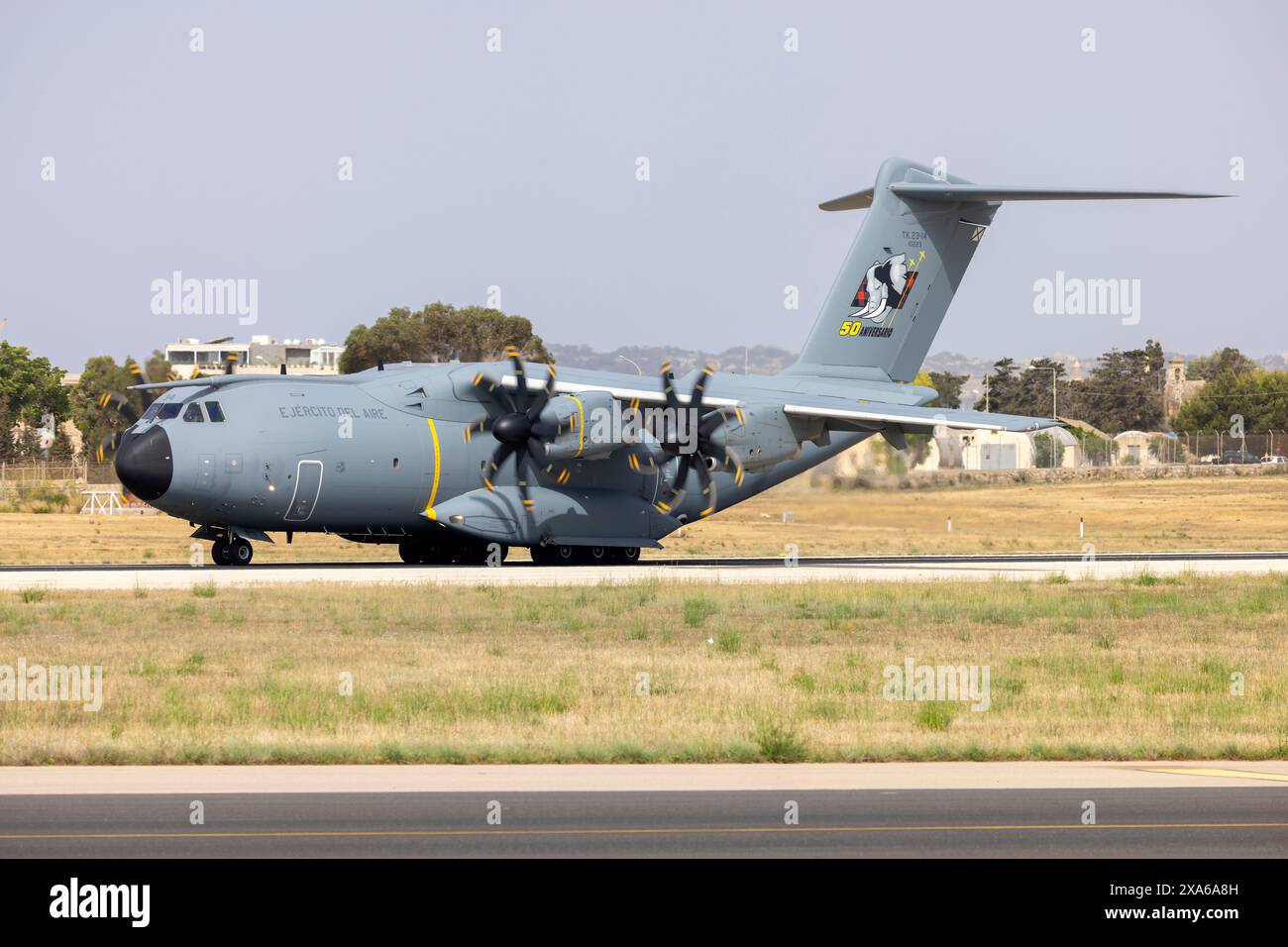 Airbus A400M Atlas de l'armée de l'air espagnole (REG : TK.23-14), dernier A400 pour l'AF espagnole avec une décoration spéciale de queue '50 Aniversario' (50e anniversaire) Banque D'Images