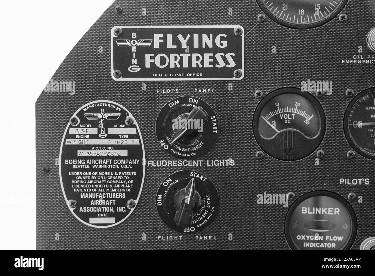 L'écran du cockpit Boeing B17 Flying Fortress Banque D'Images