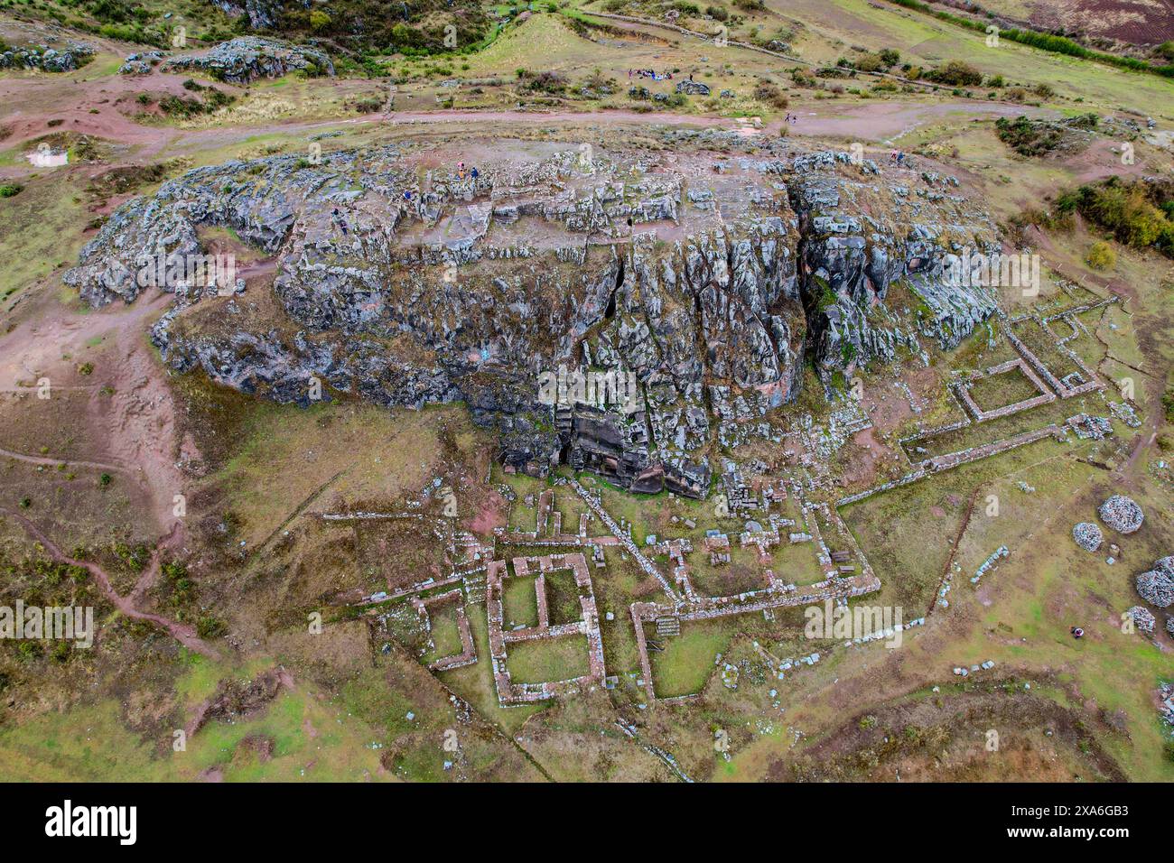 Vue aérienne du Temple de la Lune (Templo de la Luna) à la périphérie de Cusco au Pérou Banque D'Images