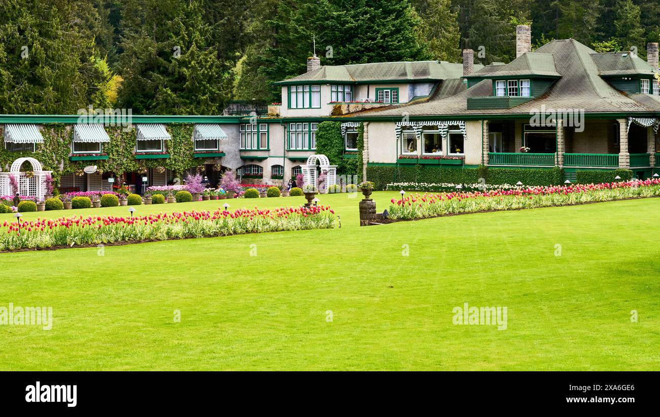 Les beaux bâtiments historiques de Butchart Gardens, Victoria, BC. Banque D'Images