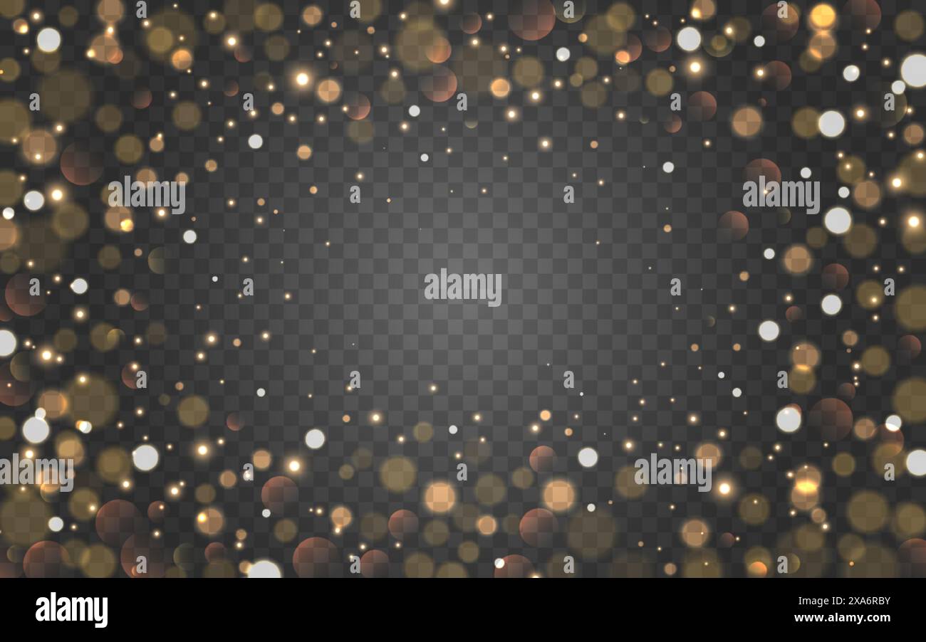 Image bokeh. Bordure dorée floue. Modèle brillant de Noël. Cercles lumineux pour carte de voeux ou invitation. Reflets abstraits de lentille sur le dos transparent Illustration de Vecteur