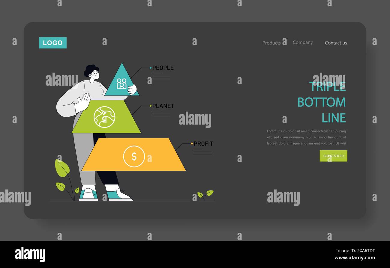 Triple bottom Line concept équilibrer l'équité sociale, la santé environnementale et la viabilité économique pour la durabilité holistique de l'entreprise en donnant la priorité aux personnes, à la planète et à l'illustration vectorielle de profit Illustration de Vecteur