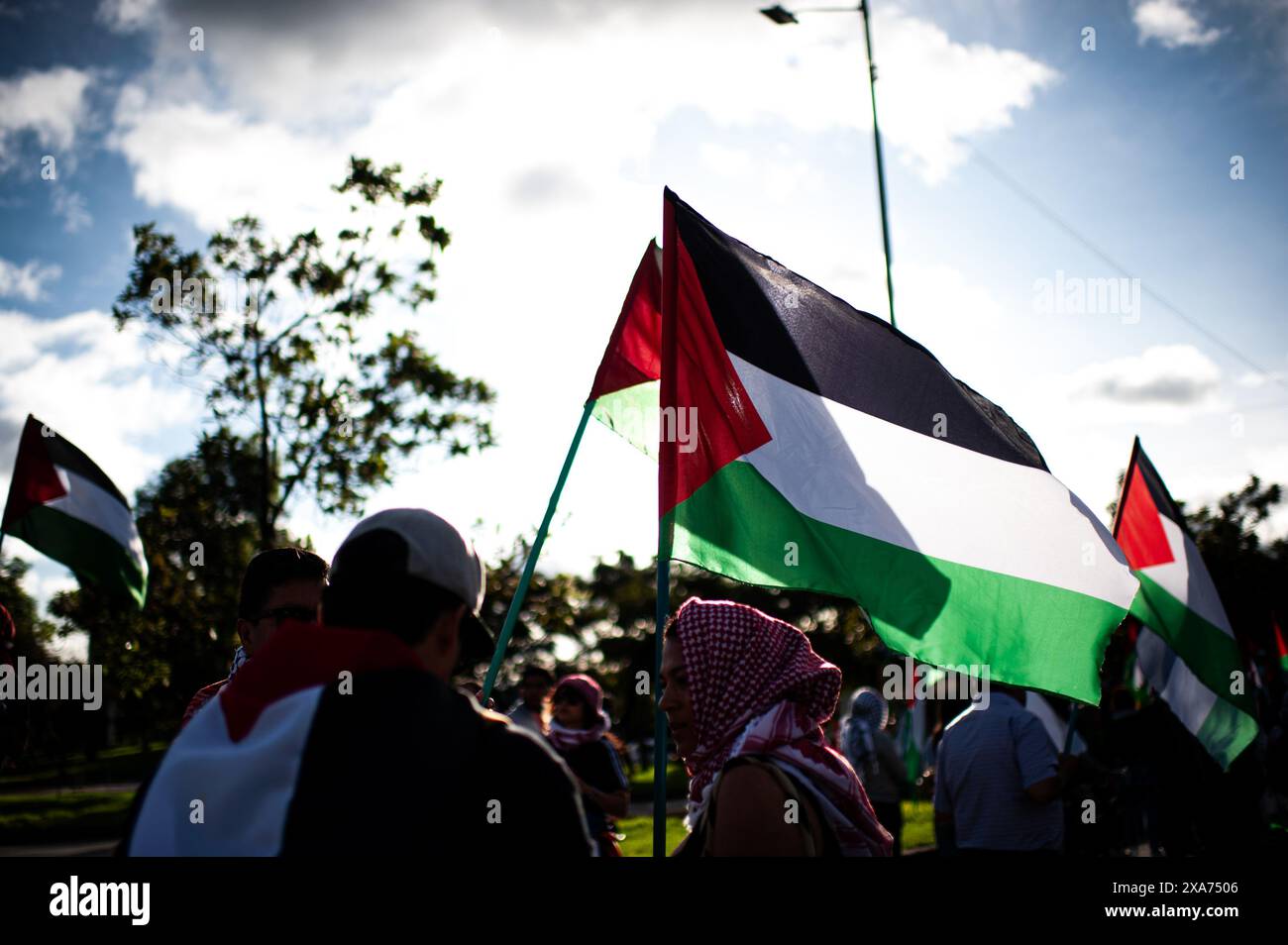 Bogota, Colombie. 04 juin 2024. Des manifestants prennent part à une manifestation de soutien à la Palestine le 4 juin 2024 à Bogota, en Colombie. Photo par : Sebastian Barros/long Visual Press crédit : long Visual Press/Alamy Live News Banque D'Images