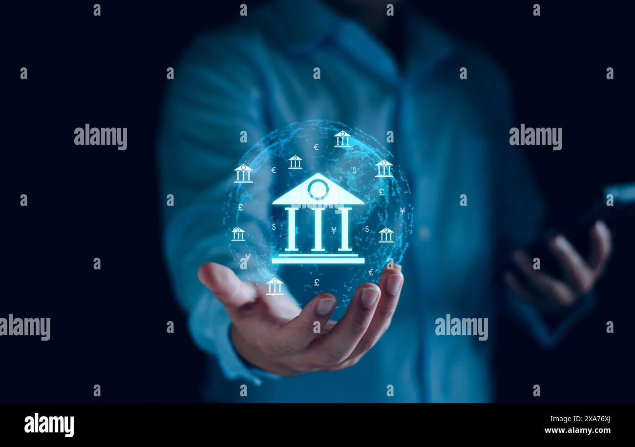 banque centrale et concept de monnaie internationale. Homme d'affaires échangeant dollar Yuan Yen Pound sterling et Euro pour forex et change mon Banque D'Images