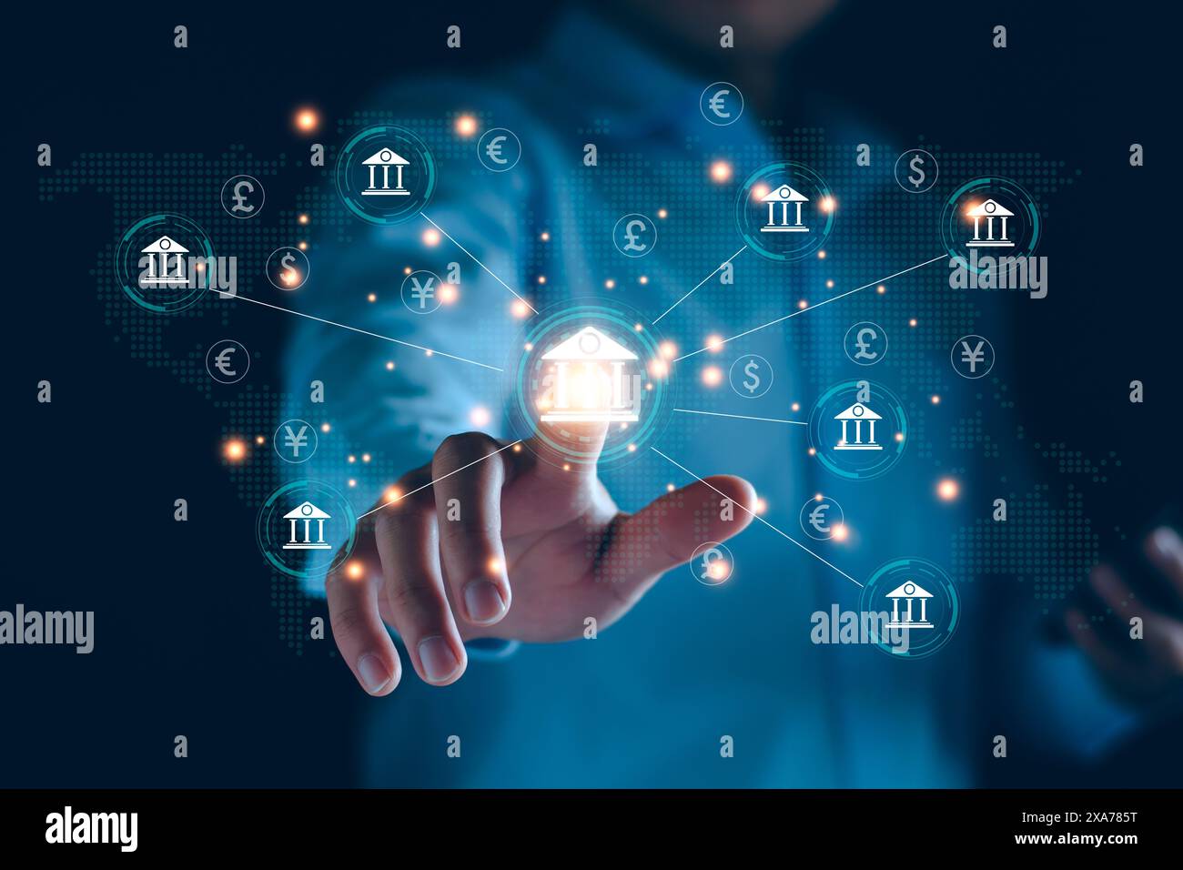 banque centrale et concept de monnaie internationale. Homme d'affaires échangeant dollar Yuan Yen Pound sterling et Euro pour forex et change mon Banque D'Images