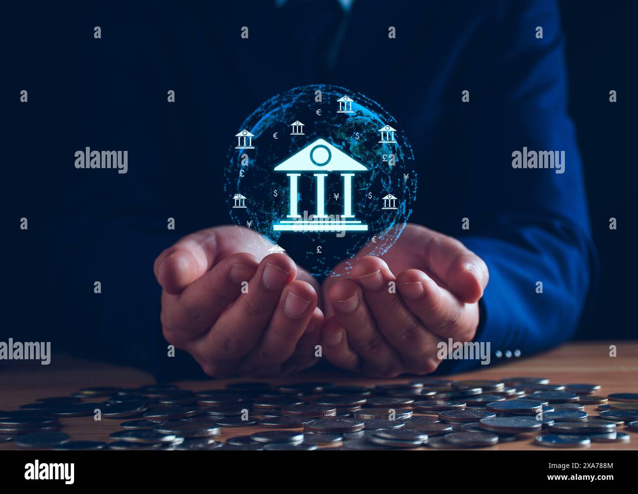 banque centrale et concept de monnaie internationale. Homme d'affaires échangeant dollar Yuan Yen Pound sterling et Euro pour forex et change mon Banque D'Images
