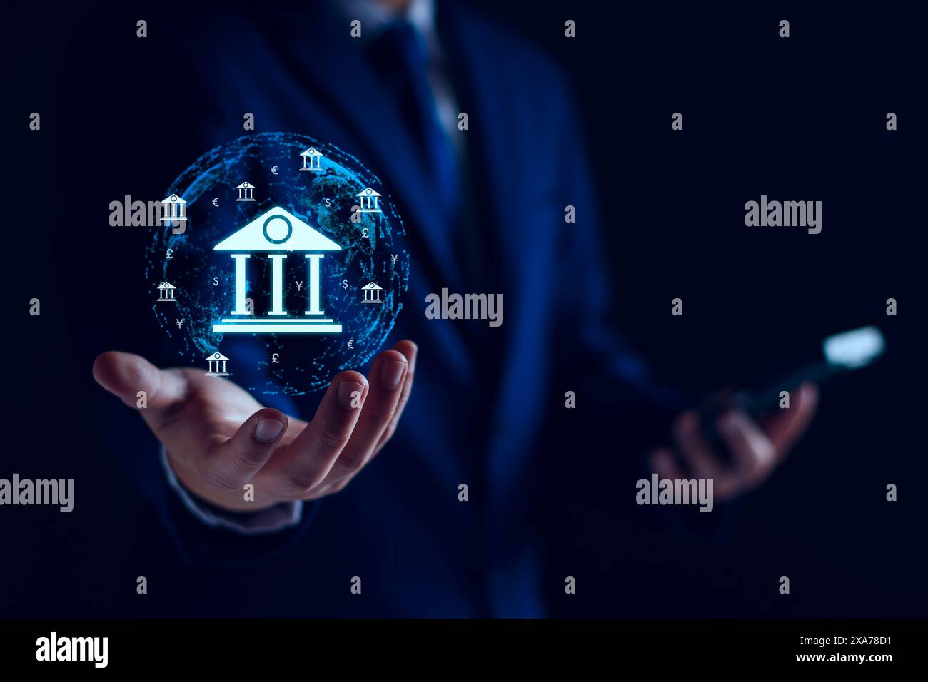 banque centrale et concept de monnaie internationale. Homme d'affaires échangeant dollar Yuan Yen Pound sterling et Euro pour forex et change mon Banque D'Images