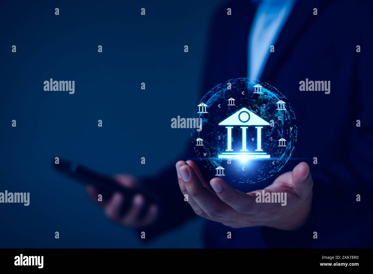 banque centrale et concept de monnaie internationale. Homme d'affaires échangeant dollar Yuan Yen Pound sterling et Euro pour forex et change mon Banque D'Images