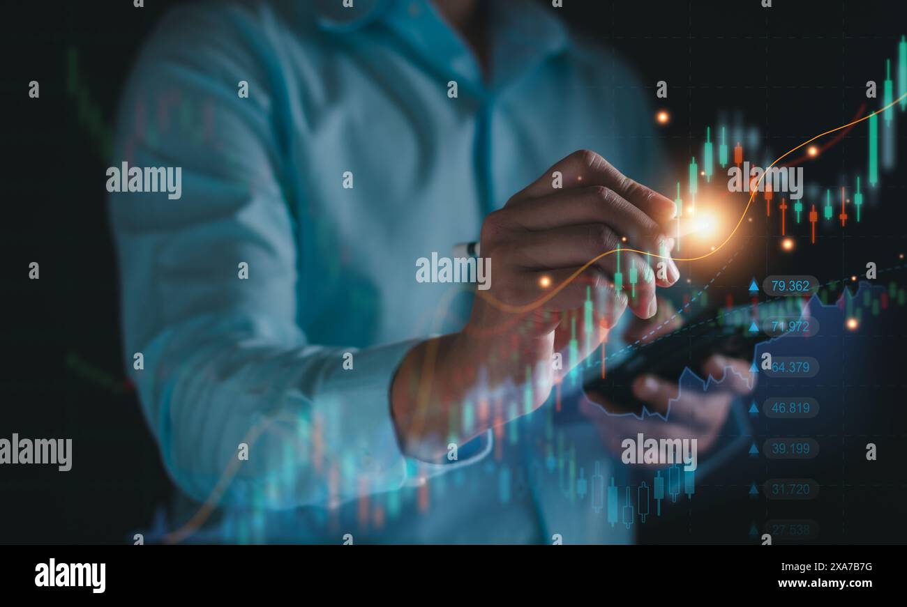 Concept d'analyse graphique de marché boursier. Stratégie de planification de courtier pour l'investissement en actions, forex, financier, fonds indiciels, taux de change risque élevé à élevé p Banque D'Images