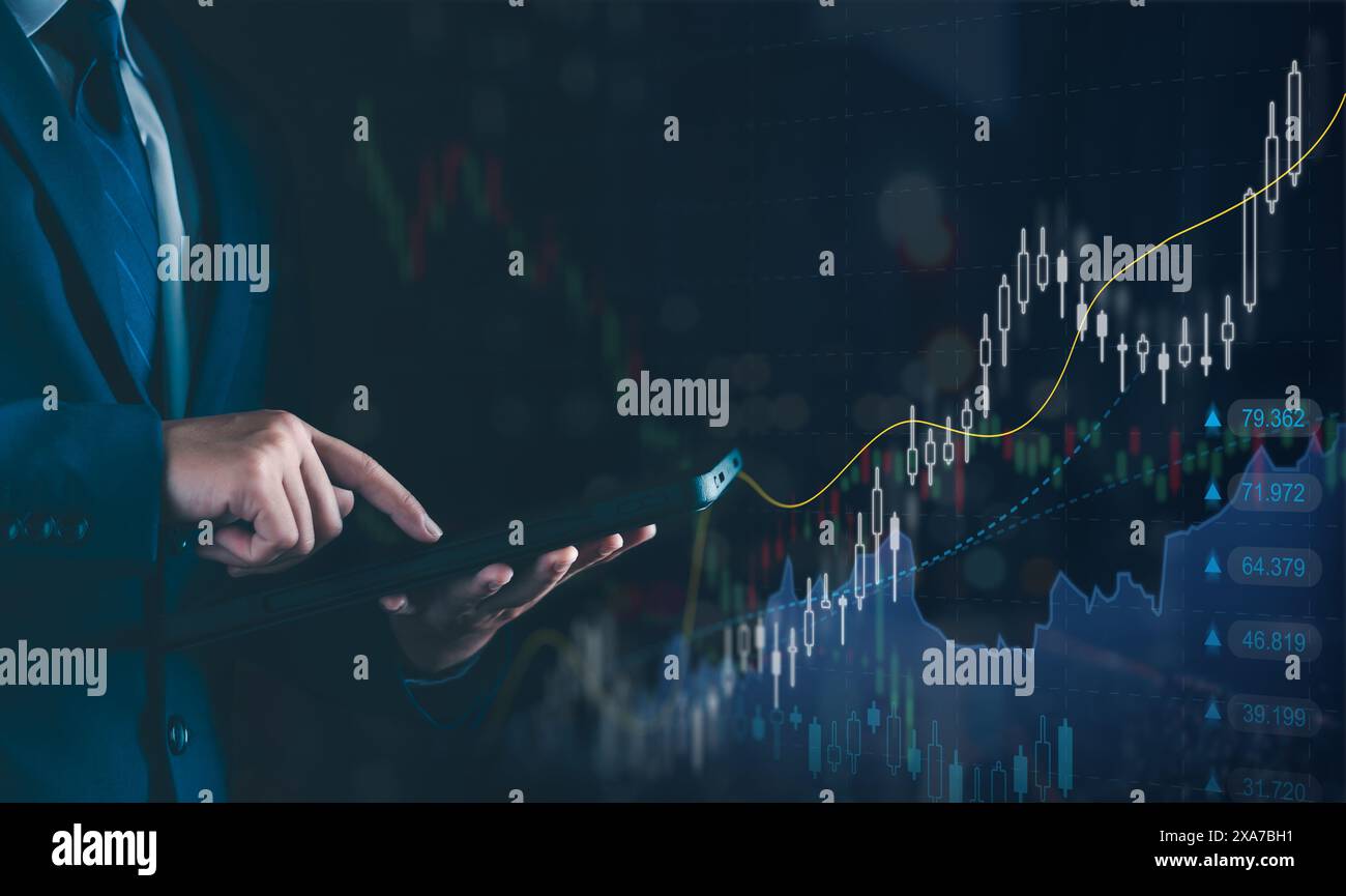 Concept d'analyse graphique de marché boursier. Stratégie de planification de courtier pour l'investissement en actions, forex, financier, fonds indiciels, taux de change risque élevé à élevé p Banque D'Images