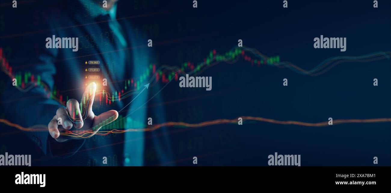 Concept d'analyse graphique de marché boursier. Stratégie de planification de courtier pour l'investissement en actions, forex, financier, fonds indiciels, taux de change risque élevé à élevé p Banque D'Images