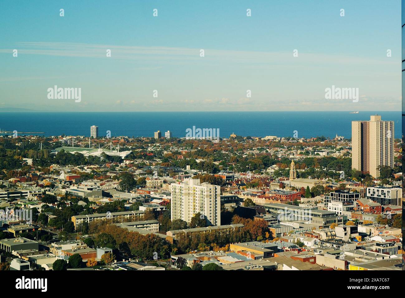 Une vue aérienne de Melbourne pendant la saison d'automne. Banque D'Images