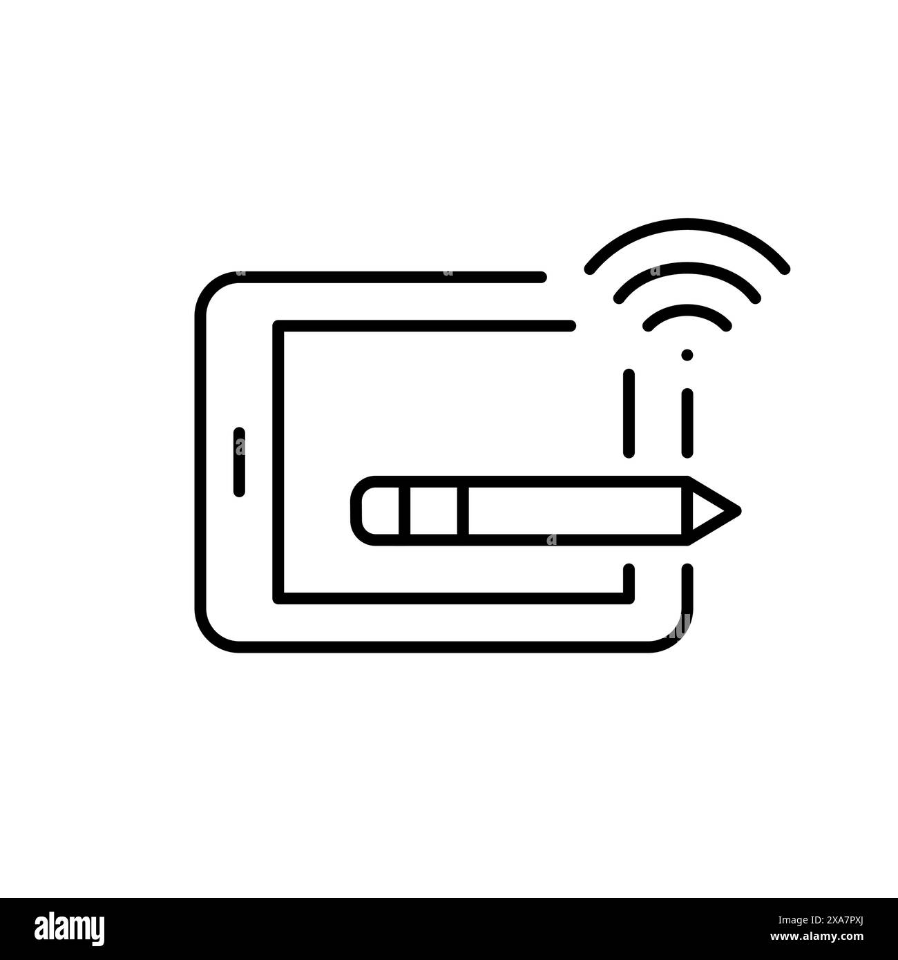 Tablette électronique, stylet et wifi. Créer des croquis, des notes et travailler à partir d'un appareil mobile. Icône vectorielle modifiable Illustration de Vecteur