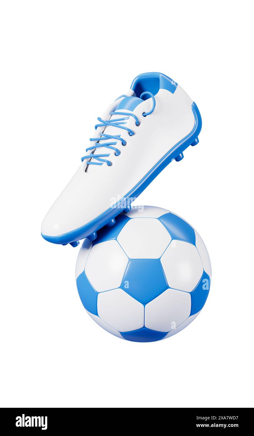 Baskets de dessin animé et ballons de football, chaussures de football, rendu 3D. illustration 3d. Banque D'Images