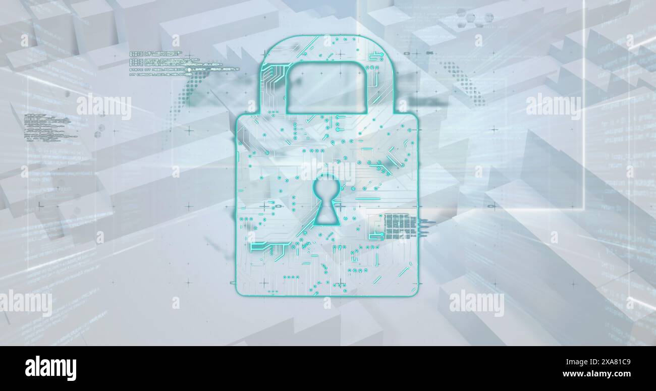 Image de l'icône de cadenas de sécurité en ligne avec des blocs blancs mobiles en arrière-plan Banque D'Images