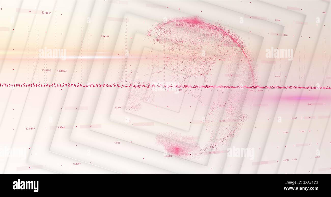 Image du globe, des informations circulant sur des formes de losange blanc en arrière-plan Banque D'Images