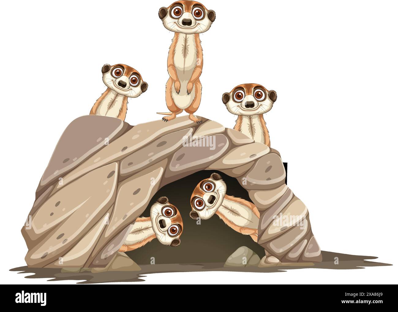 Groupe de suricates regardant d'un rocher Illustration de Vecteur