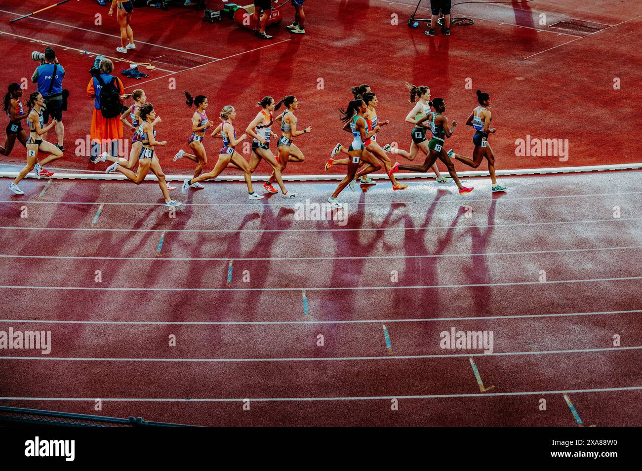 OSTRAVA, TCHÉQUIE, 28 MAI 2024 : course d'athlétisme professionnelle féminine de 800 mètres. Athlètes d'élite dans le peloton, courir sur la piste Banque D'Images