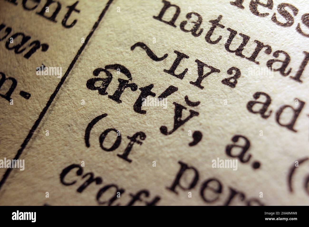 Word Arty sur la page du dictionnaire, macro gros plan Banque D'Images