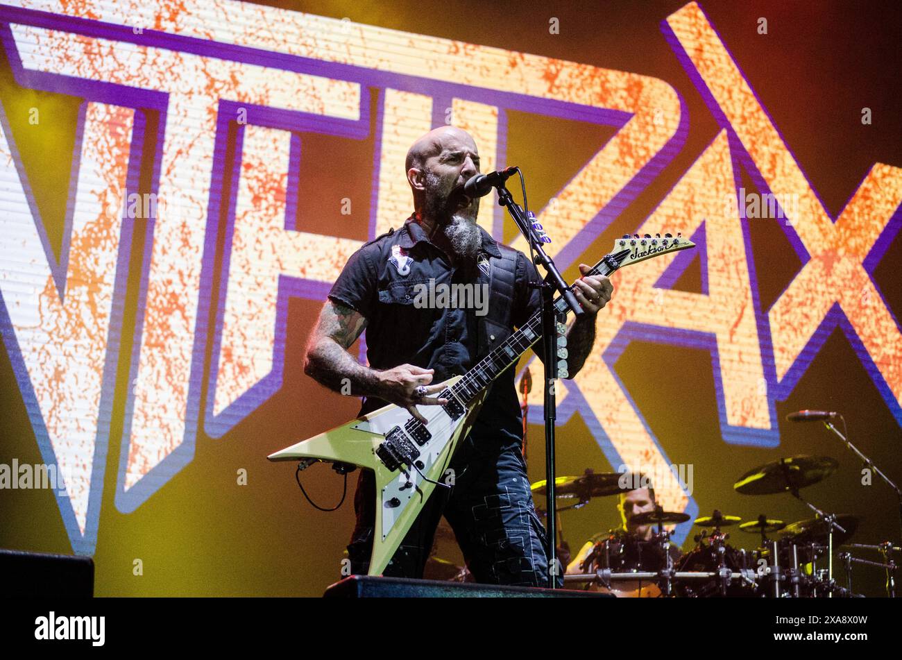 Scott Ian d'Anthrax en concert au Release Athens Festival à Plateia Nerou / Grèce, juin 2019 Banque D'Images