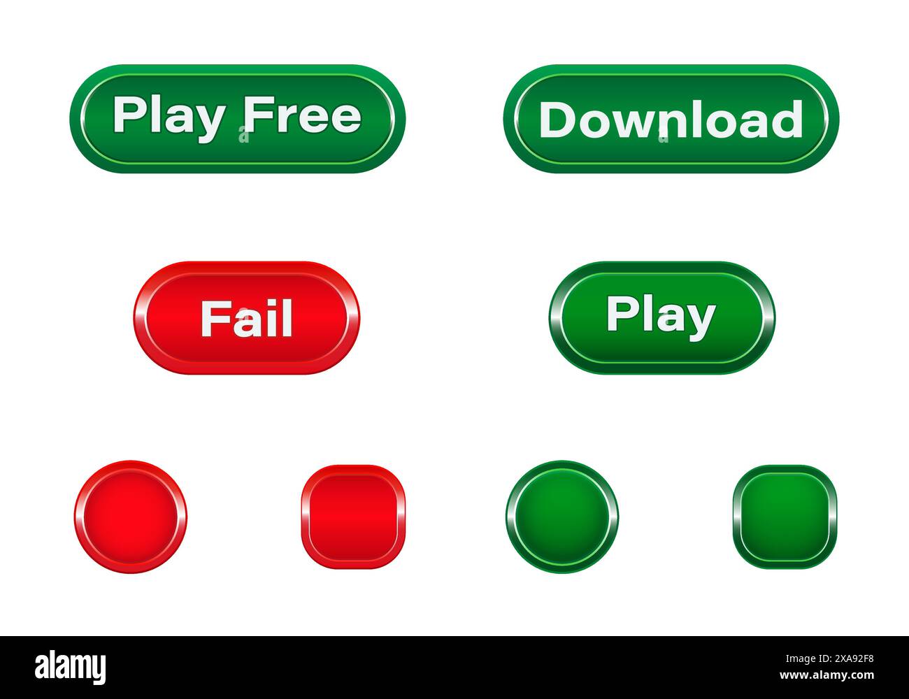 Ensemble de boutons de tailles différentes pour mobiles, web ou jeux vidéo. Éléments de l'interface graphique. Vecteur isolé sur un fond blanc Illustration de Vecteur