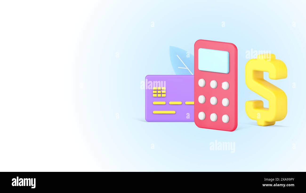 Compter le profit financier des affaires ecommerce avec carte de crédit et calculatrice dollar e paiement 3d illustration vectorielle d'icône. Épargne bancaire en ligne paym Illustration de Vecteur