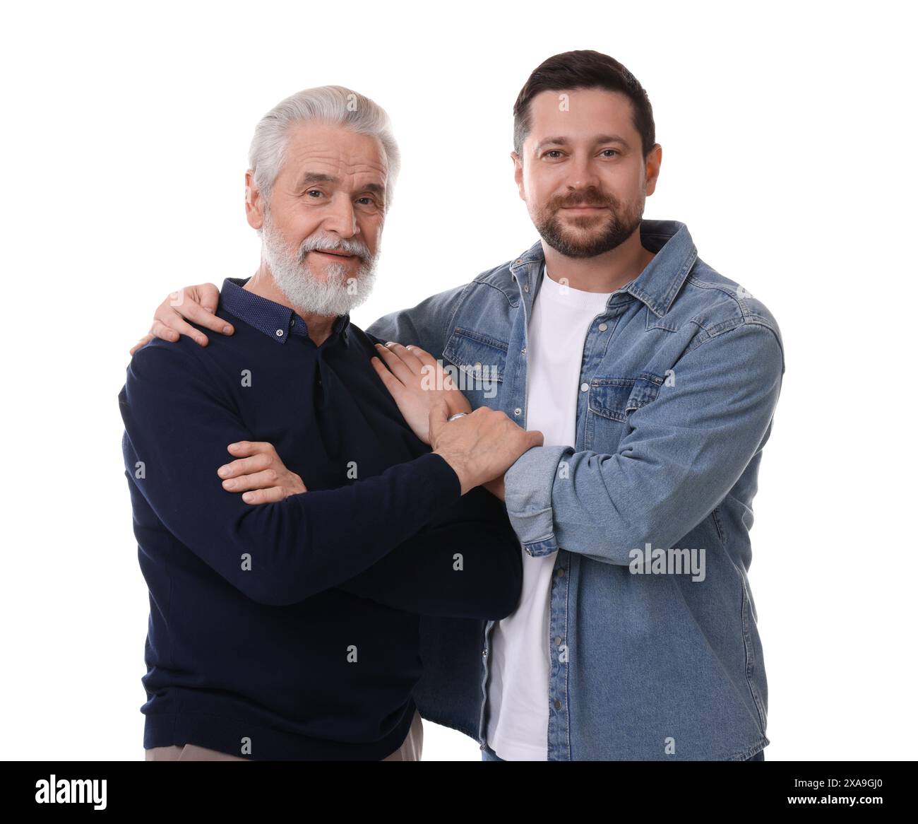 Fils et son père sur fond blanc Banque D'Images