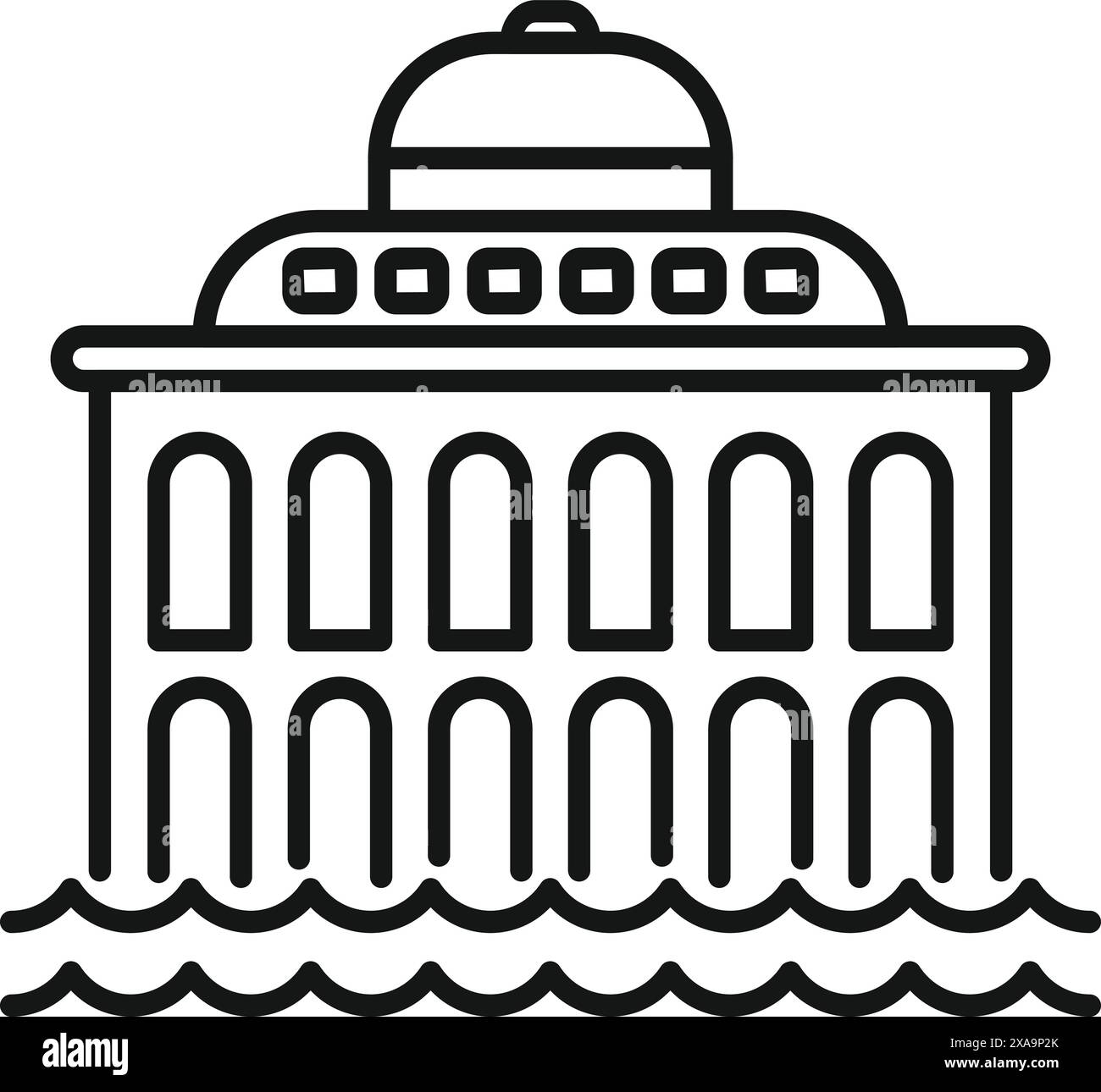 L'élévation du niveau de la mer causant des inondations dans la ville côtière avec le bâtiment du gouvernement partiellement submergé Illustration de Vecteur