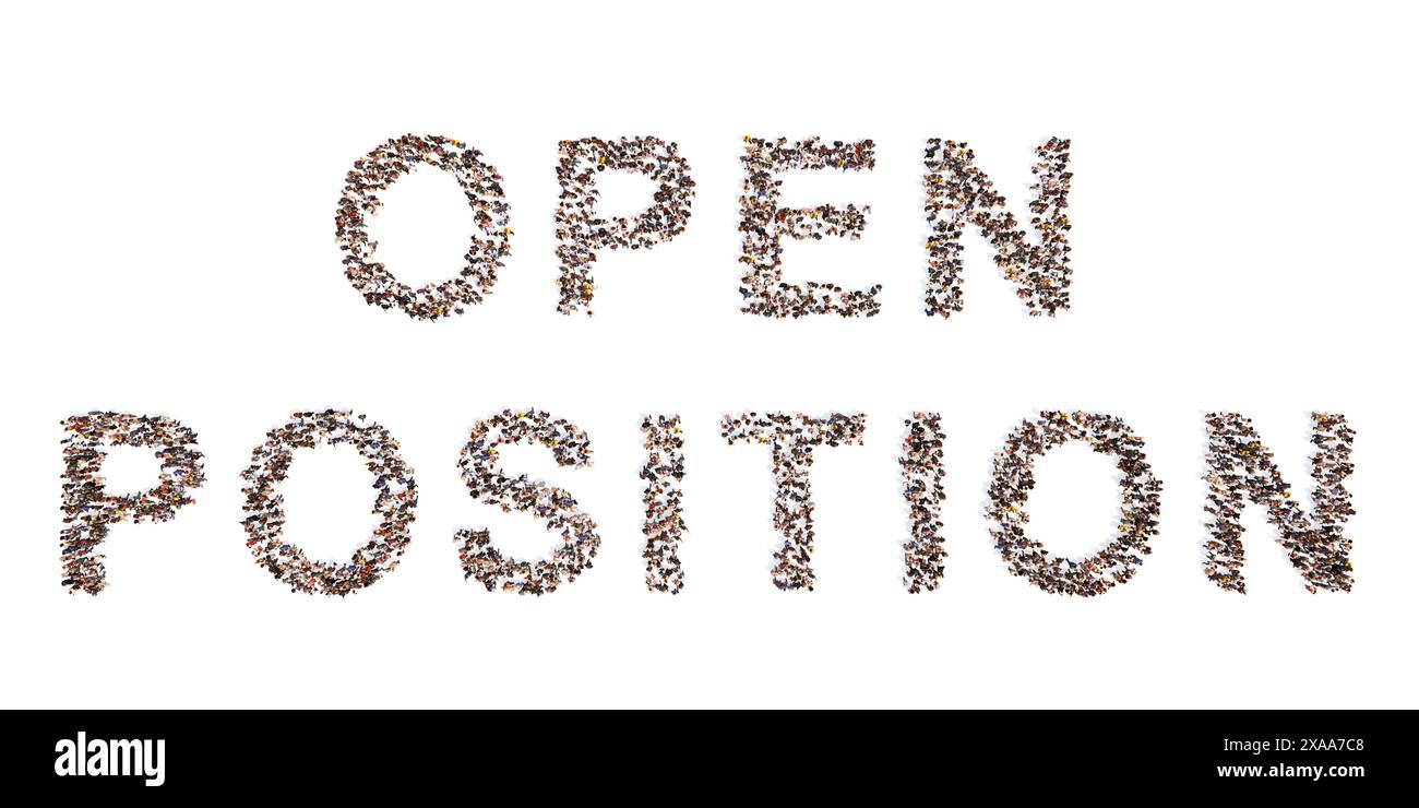 Vaste communauté conceptuelle de personnes formant le message DE POSITION OUVERTE. 3d métaphore de l'illustration pour le poste vacant, le recrutement, l'opportunité, le défi Banque D'Images