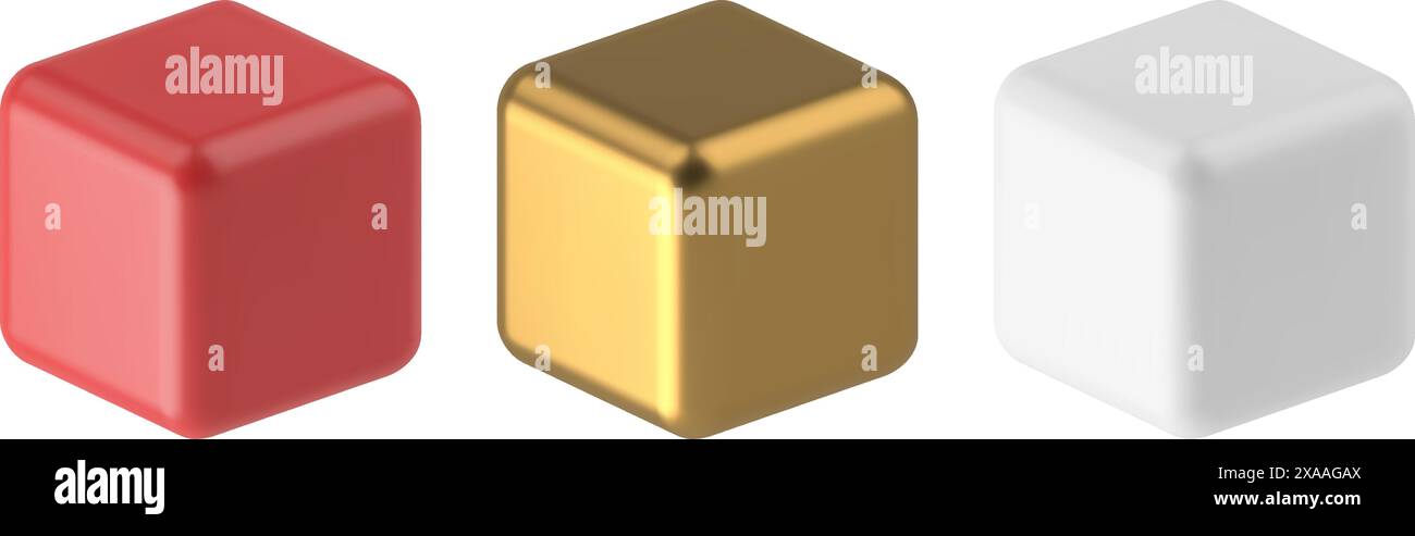 Cubes carrés réalistes avec illustration vectorielle de modèle 3D de collection de coins doux. Plate-forme tridimensionnelle podium forme géométrique minimaliste isol Illustration de Vecteur