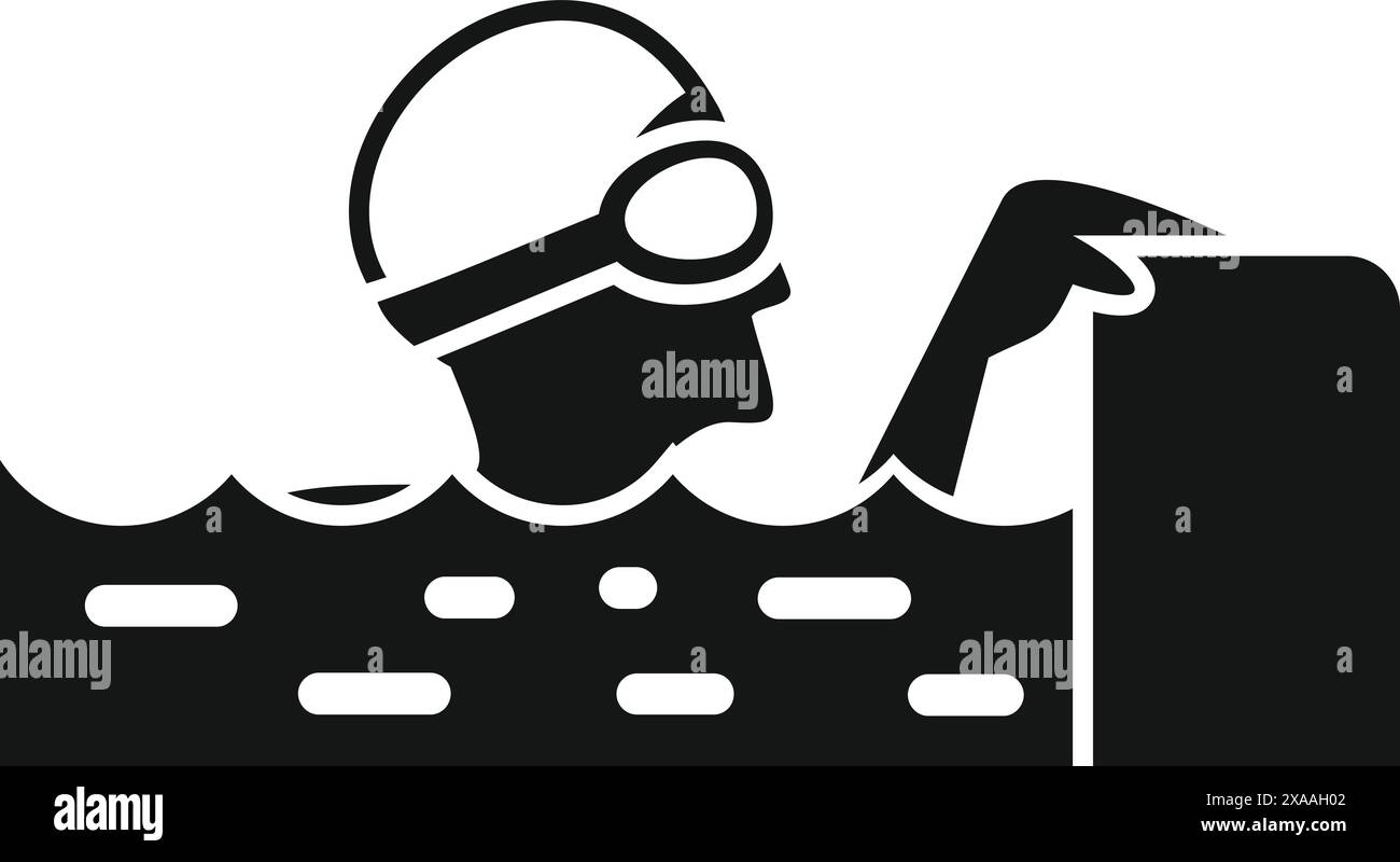 Icône stylisée en noir et blanc d'un mineur avec un casque et une pioche travaillant dans l'eau Illustration de Vecteur