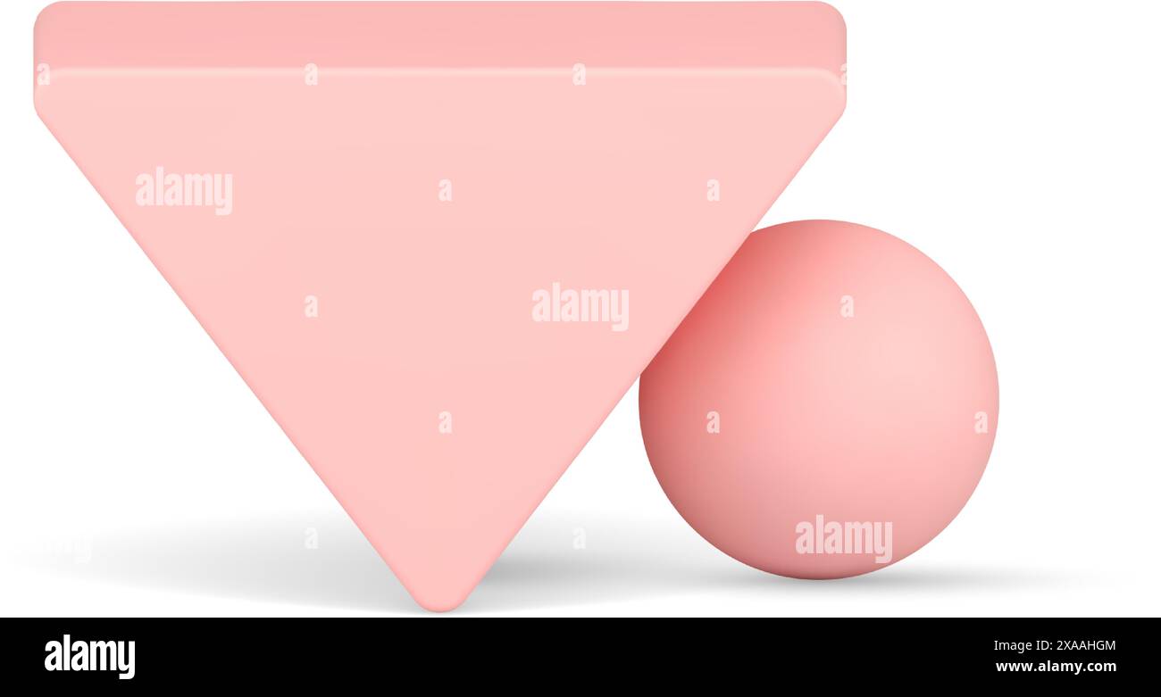 Triangle sphère mathématique décoratif podium rose vertical 3d base illustration vectorielle réaliste. Construction de base architecturale brillante minimaliste Illustration de Vecteur