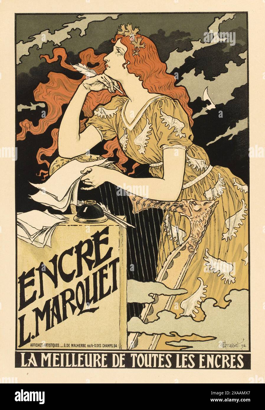 ENCRE L. Marquet. La meilleure encre de tous. Publicité Vintage Art Nouveau illustration Poster de l'artiste suisse Eugène Grasset. Banque D'Images